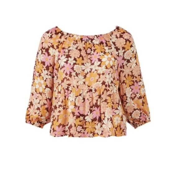 Sanctuary Floral Print Peplum Blouse Size 2X Relaxed Fit Elastic Neck Line - Picture 1 of 16